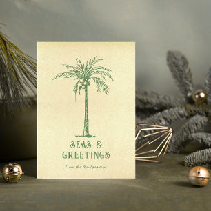 Seas and Greetings Tropical Palm Tree Christmas Holiday Card
