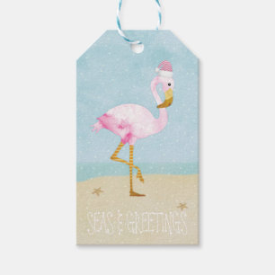 Seas and Greetings Watercolor Pink Flamingo Gift Tags