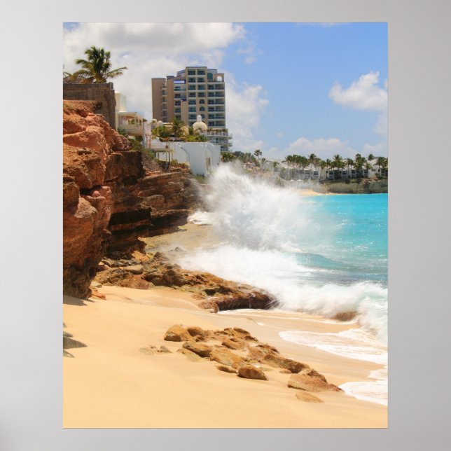 Seas break at Cupecoy Beach Cliffs, St. Maarten Poster (Front)
