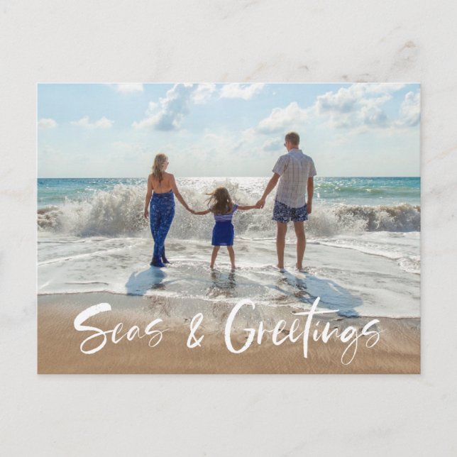 Seas & Greeting Family Florida Beach Photo Holiday Postcard (Front)