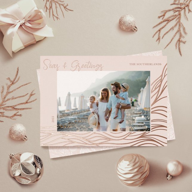 Seas & Greeting Ocean Marine Life Waves Photo  Foil Holiday Card (Creator Uploaded)