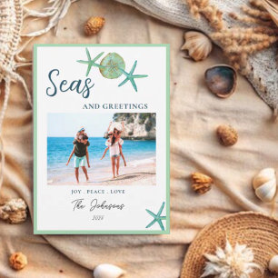 Seas & Greetings Coastal Christmas with photo  Holiday Card