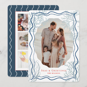 Seas & Greetings Coral Navy 4 Photo Christmas Holiday Card