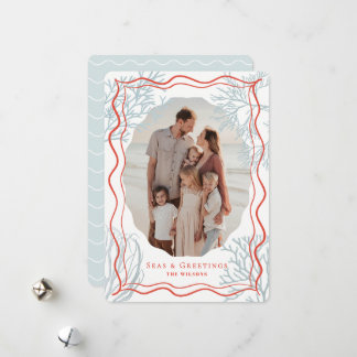 Seas & Greetings Coral Pale Blue Photo Christmas Holiday Card