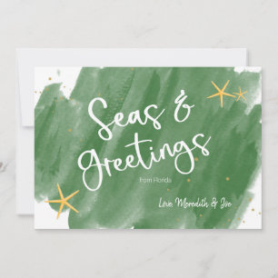 Seas & Greetings Green & Gold Watercolor Holiday