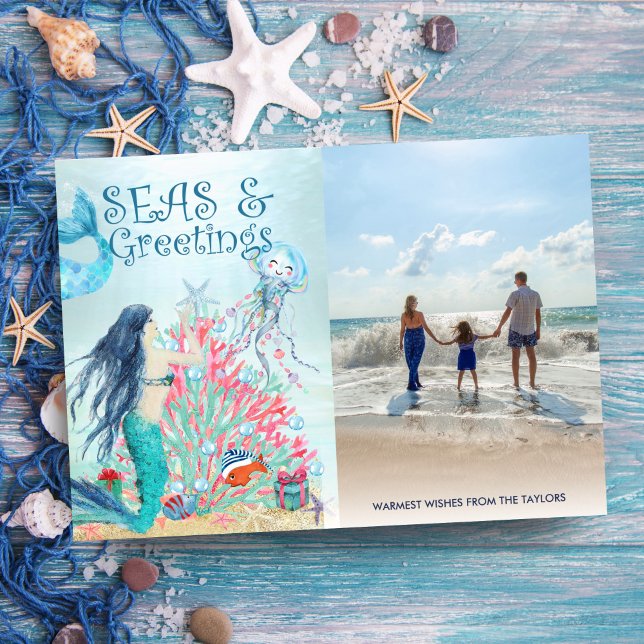 Seas & Greetings Mermaid Christmas Tree Holiday Card (Creator Uploaded)
