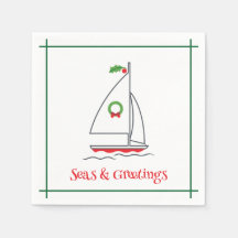 Seas & Greetings Nautical Holiday Napkin Red Green