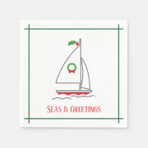 Seas & Greetings Nautical Holiday Napkin Red Green