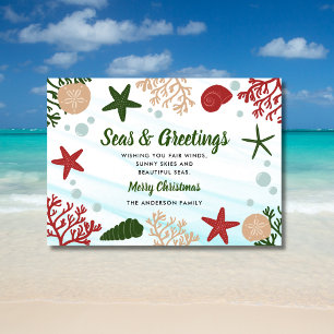 Seas & Greetings Nautical Ocean Beach Green Holiday Card