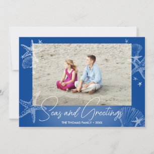 Seas & Greetings Navy Blue Photo Beach Starfish Holiday Card