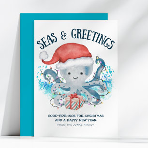 Seas & Greetings Octopus Santa Christmas Holiday Card