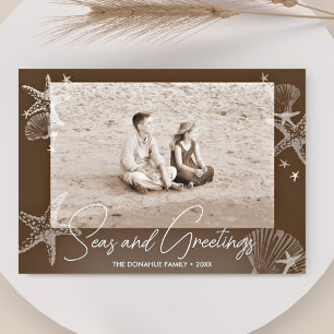 Seas & Greetings Photo Beach Sepia Brown Holiday Card