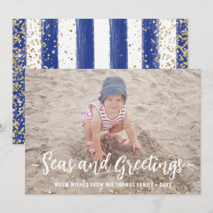 Seas & Greetings Photo Christmas Nautical Glitter Holiday Card