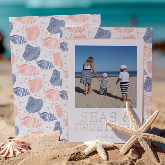Seas & Greetings Photo Real Rose Gold Foil Holiday Card (Creator Uploaded)