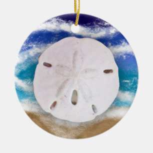 Seas & Greetings Sand Dollars and Ocean Waves Ceramic Ornament