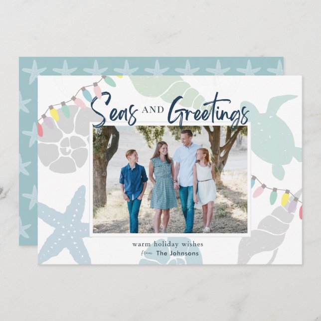 Seas & Greetings Seashell Holiday Photo Card (Front/Back)