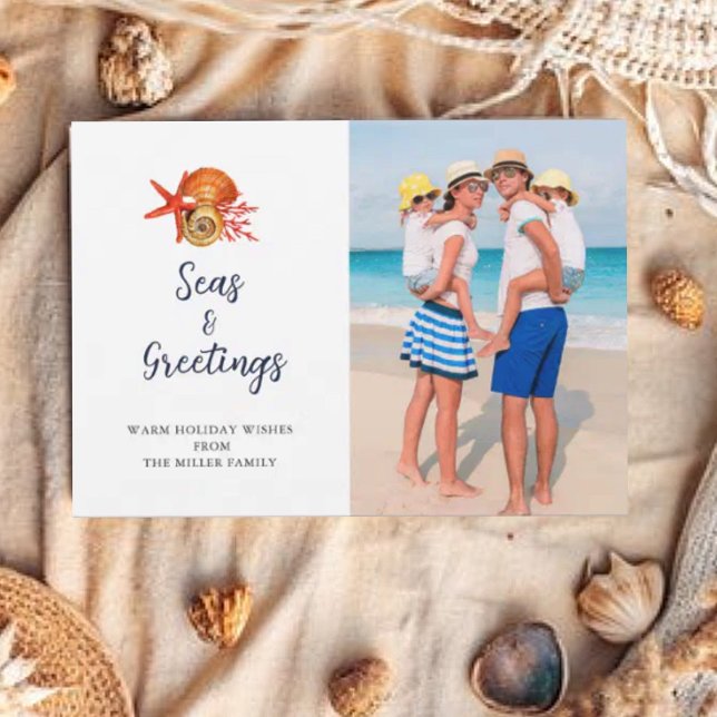 Seas & Greetings Seashell Photo Holiday Greetings Card (Creator Uploaded)