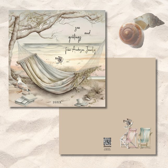 Seas & Greetings Vintage Summer SeaGulls Coastal  Holiday Card (Creator Uploaded)