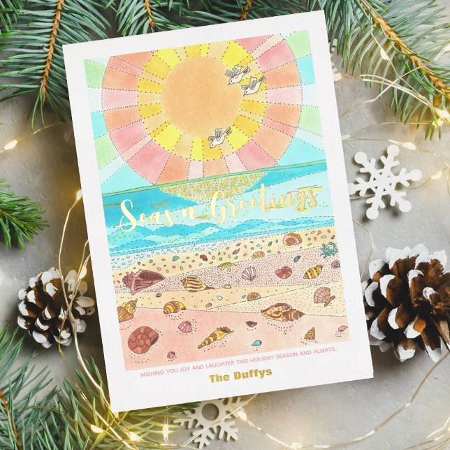 Seas n’ Greetings Beach Christmas Foil Holiday Card (Creator Uploaded)