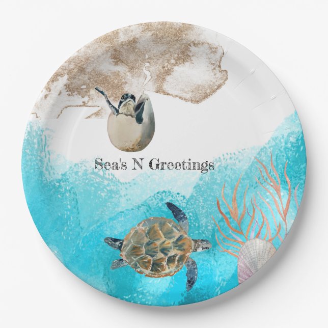 Sea's N Greetings beach ocean Napkins Paper Plate (Front)