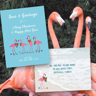 Seas n Greetings Flamingos Custom Holiday Postcard