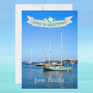 Seas n Greetings from Florida Sailboats on the Bay Holiday Card