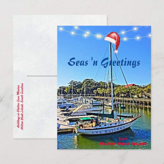 Seas n Greetings from Hilton Head Island Christmas Postcard (Front/Back)