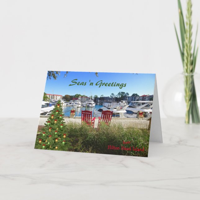 Seas n Greetings from Hilton Head SC Harbour Town Holiday Card (Front)