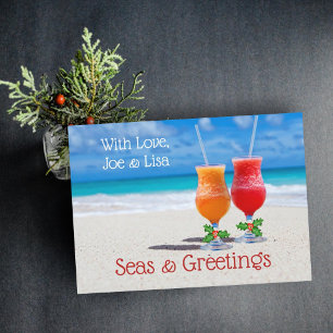 Seas n Greetings Two Drinks in Sand Simple Holiday Card
