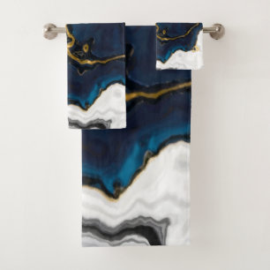 Seas of Emerald and Gold blue green gold marble Bath Towel Set