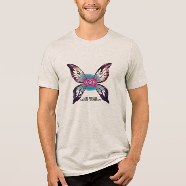 Seas the 80s – Neon Eye Butterfly Synthwave Tee  (Front)