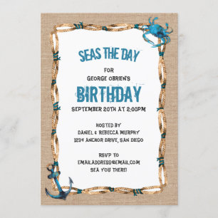 Seas the Day Anchor and Crab Birthday Invitation