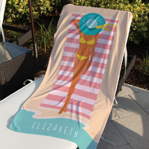 Seas The Day Beach Beauty Sunbathing Custom Name Towel