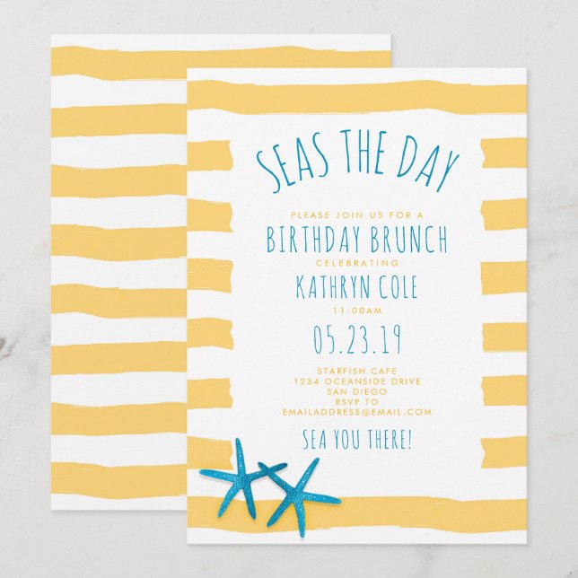 Seas The Day Beach Birthday Brunch Invitation (Front/Back)