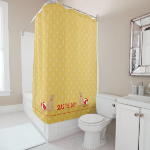 Seas the Day Beach Dogs on Yellow Shower Curtain