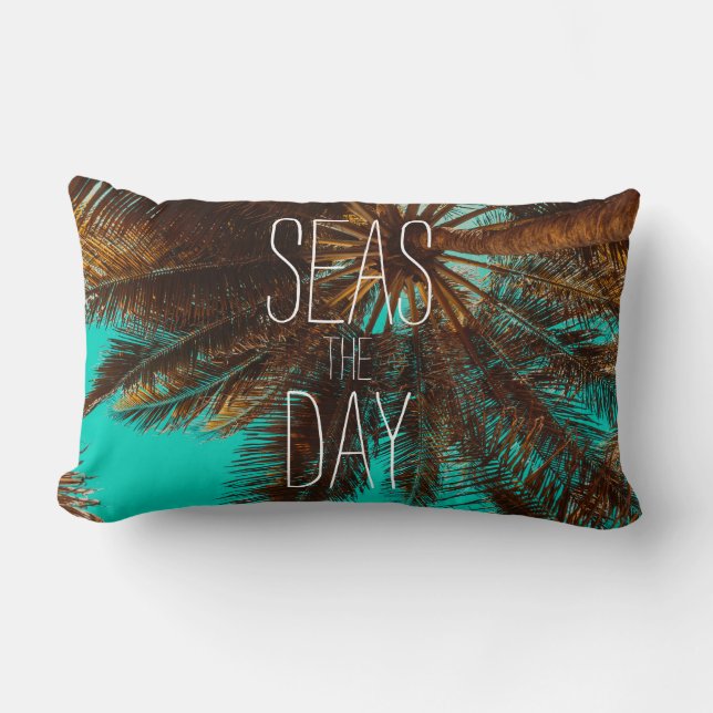 Seas The Day Beach Palm Trees Lumbar Cushion (Front)