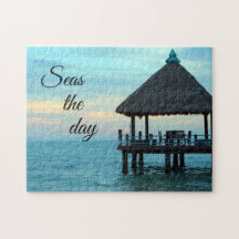 Seas the day Beach Tiki Hut Jigsaw Puzzle