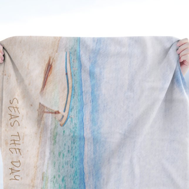 Seas The Day Beached Fishing Boat Fleece Blanket (Creator Uploaded)