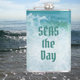 SEAS the Day Breaking Ocean Waves Hip Flask
