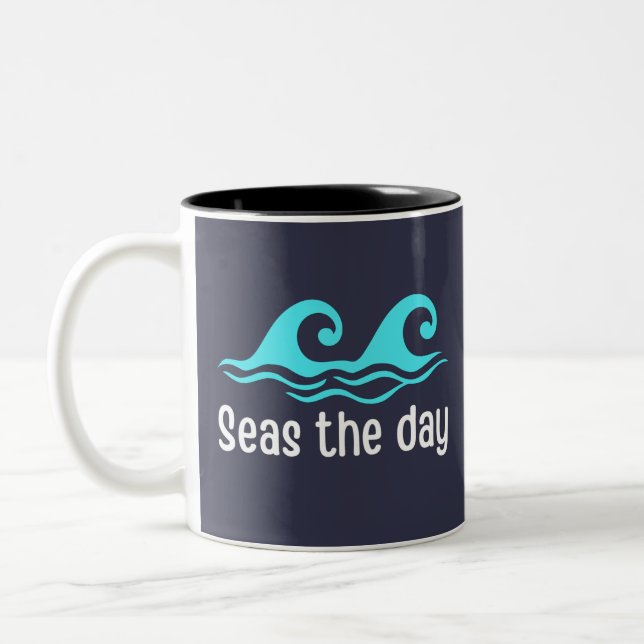 Seas The Day  Funny Ocean Two-Tone Coffee Mug (Left)