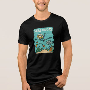 Seas the Day – Funny Spearfishing Stick Figure Tri-Blend Shirt