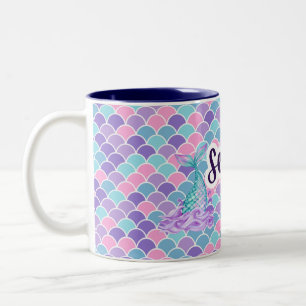 Seas The Day Mermaid Scales Pun Coffee Two-Tone Coffee Mug