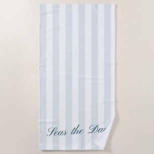 'Sea's The Day' Nautical Blue & White Striped Beach Towel