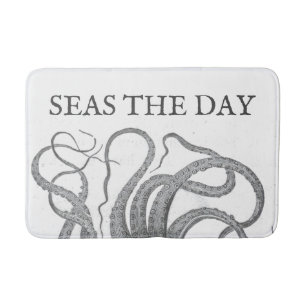 Seas the Day Nautical octopus tentacles vintage  Bath Mat