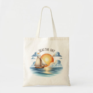 "Seas The Day" Ocean Sailboat Tote Bag