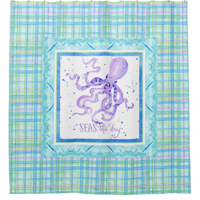 Seas the Day Octopus Beach Ocean Bathroom Decor Shower Curtain (Front)