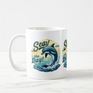 Seas the Day Retro Dolphin Ocean Aesthetic Coffee Mug