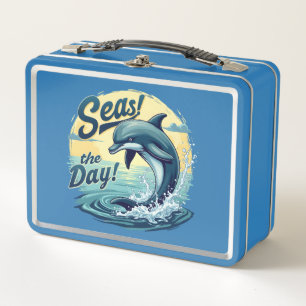 Seas the Day Retro Dolphin Ocean Aesthetic Metal Lunch Box