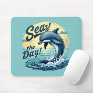 Seas the Day Retro Dolphin Ocean Aesthetic Mouse Pad