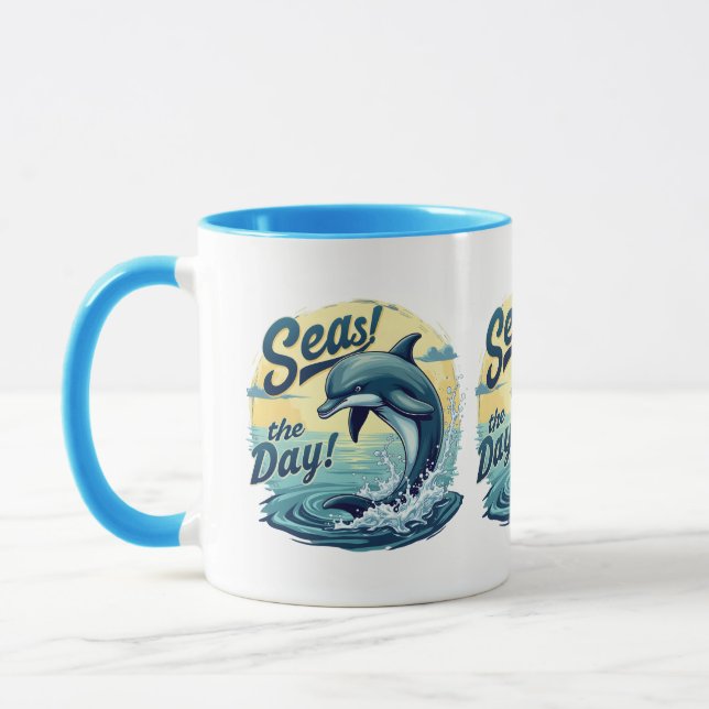Seas the Day Retro Dolphin Ocean Aesthetic Mug (Left)